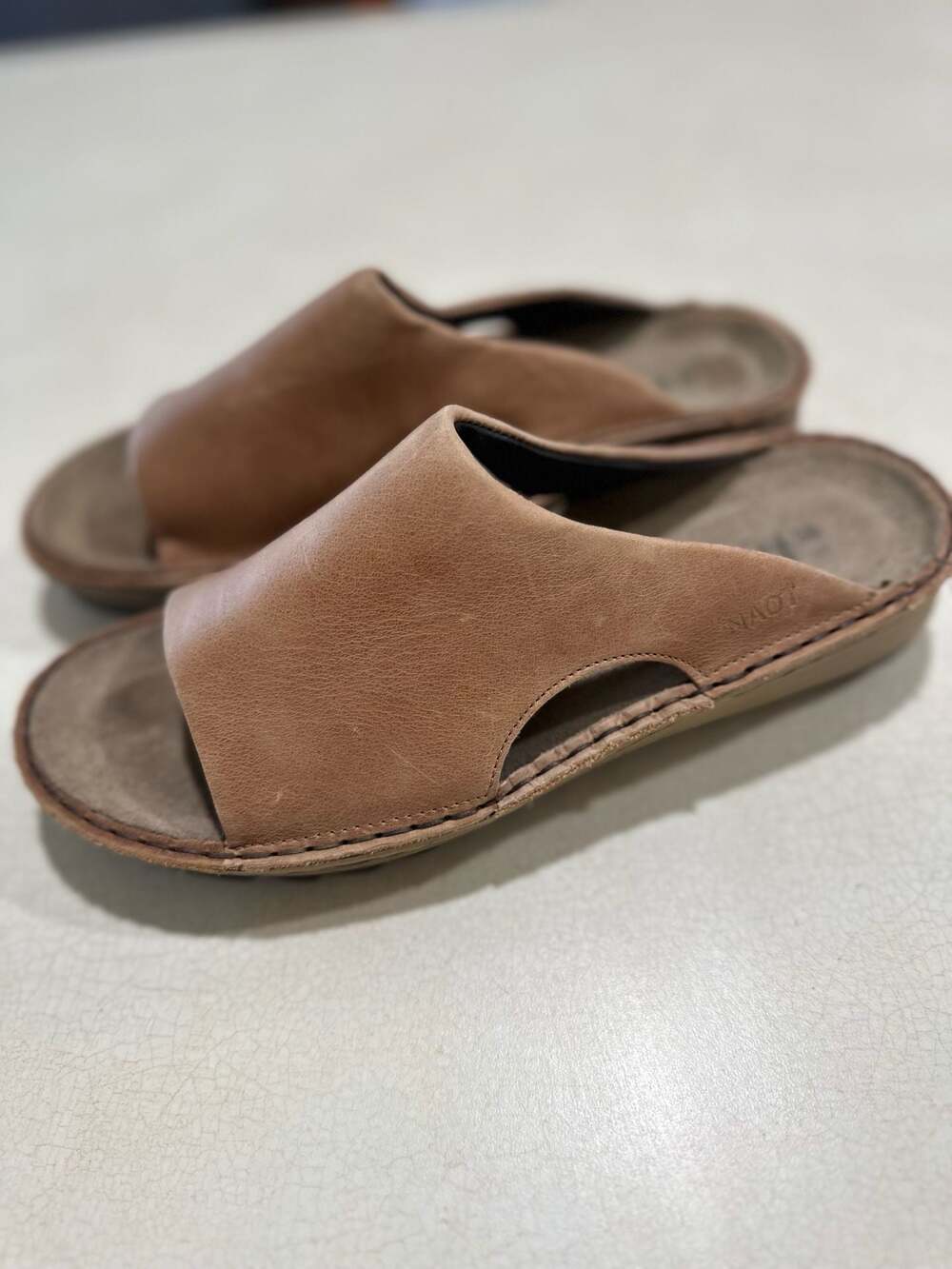 Naot Ardisia Slide Sandals from the Bloom Collection Brown Leather